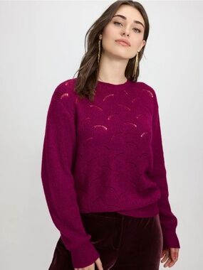 EUC Laura Open Knit Metallic Sweater in Raspberry Wine Long-Sleeved Size Medium
